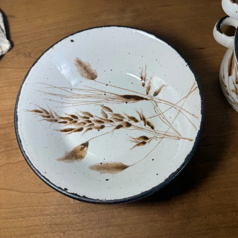 Vintage Midwinter Stonehenge Wild Oats 6 Pc Bowl Serving Set England Wheat